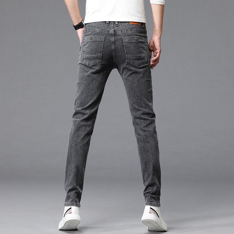 Spring men's jeans slim fit elastic pants men's trendy Korean style casual trousers
