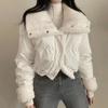 Womens Short Fleece Lined Cotton Coat Loose Reversible Winter Jacket Turn Down Collar Long Sleeve Solid Color Plus Size