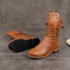 European and American fashion large size short boots autumn and winter new round head lace-up low heel thick heel Martin boots