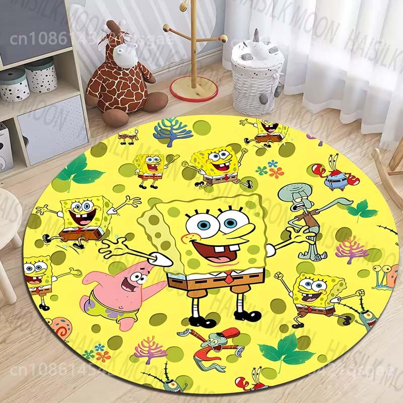Multiple Sizes SpongeBob SquarePants Print Round Rugs for Living Room Bedroom Floor Mats Kids Room Household Carpet Home Decor