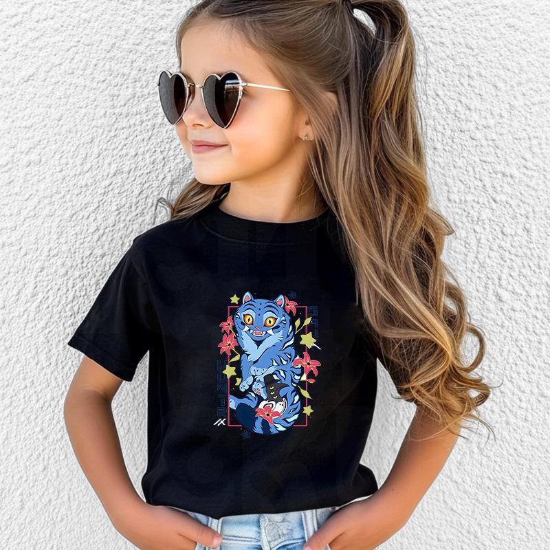T-Shirts Girls Children's Cartoon Print Fashion Short Sleeve Casual Children's Clothing Top Comfortable