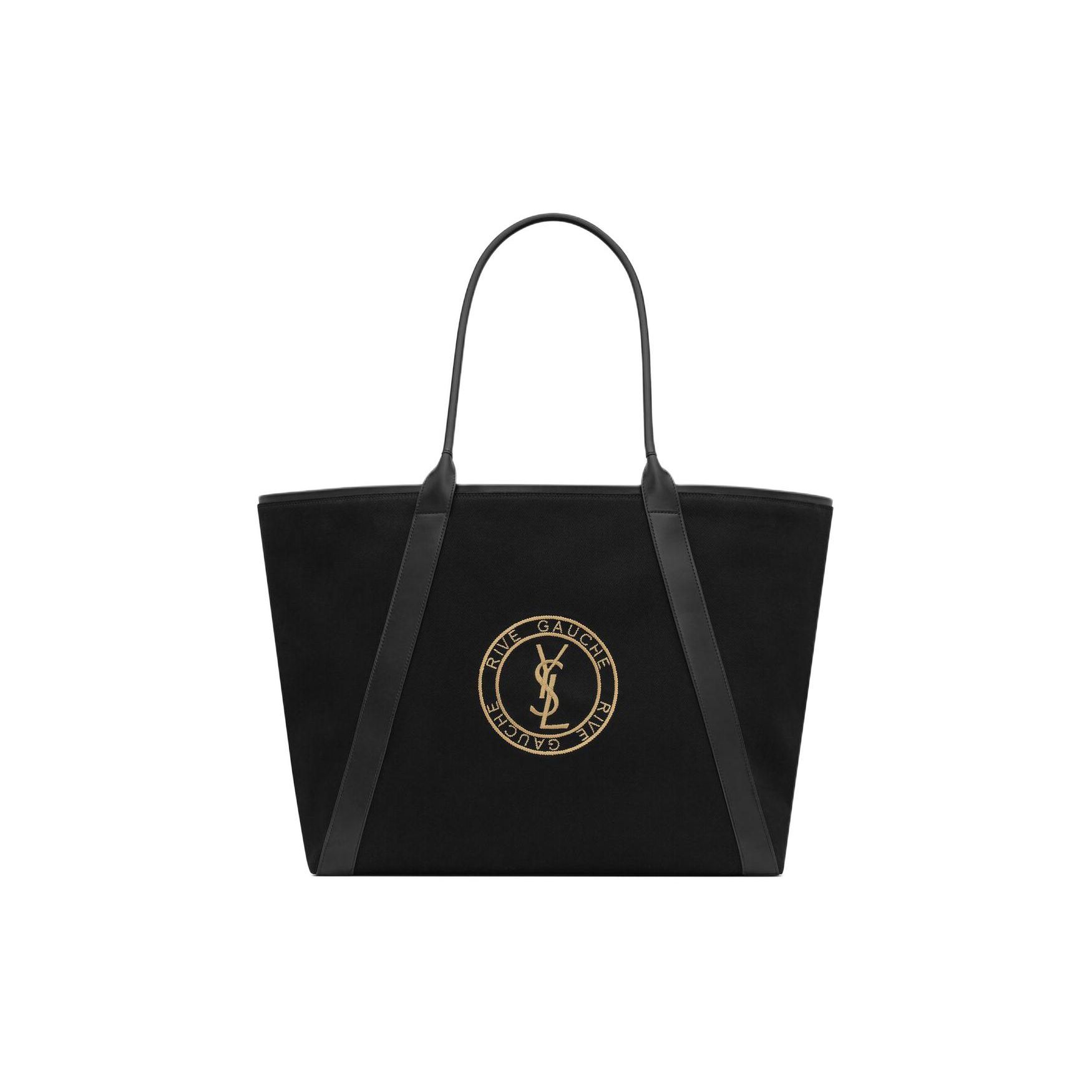 

Saint Laurent Ysl Badge Embroidered Solid Color Fabric And Leather Tote Bag Men Tote Bags Black 780096-FAC3I-1075 Basic Set (Bag+Dust Bag)