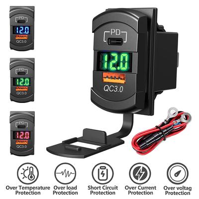 מטען רכב USB C PD QC3.0 שקע מטען רכב USB כפול 12V 24V מטען טלפון מתאם מתח לאופנוע סירה ימית משאית טרקטורון