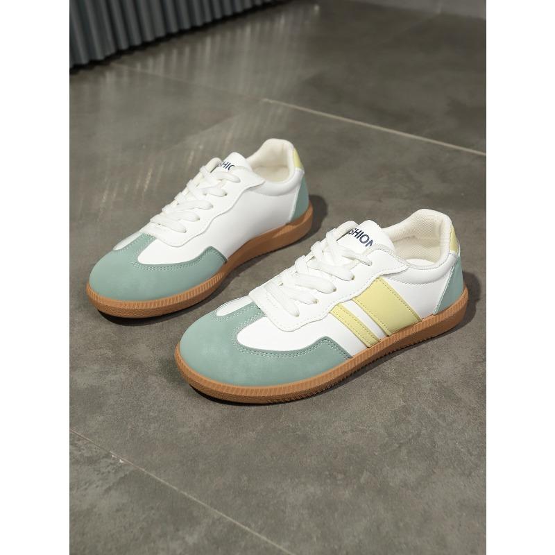 Dames Retro Kleurblok Platte Casual Sportschoenen, Trainingsstijl Schoenen, Verkrijgbaar In Grote Maten.