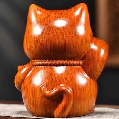 Rosewood Lucky Cat Wooden Ornament - Fortune Cat Decoration for Living Room, Shop, or TV Cabinet.