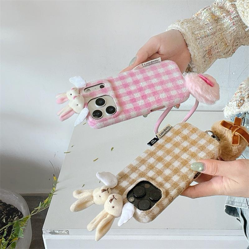 Velvet 3D Bunny Ear Case for iPhone 17/16 Pro Max/15/14: Autumn & Winter Edition.