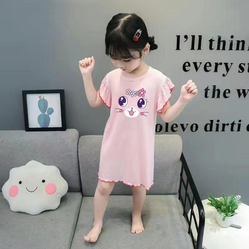 Summer Ice Silk Girls Nightgown Thin Breathable Princess Kids Home Wear Baby Air Conditioner Pajamas