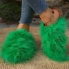 Fashion Korean Faux Fur Cotton Slippers for Women Slip On Round Toe Fur Slippers Woman Winter Non Slip Solid Color Plush Slides Female