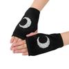 Womens Mens Faux Suede Half Finger Gloves Winter Warm Flip Top With Rhinestones Students