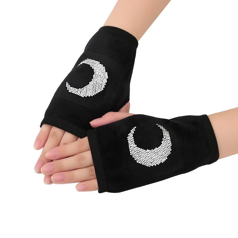 Womens Mens Faux Suede Half Finger Gloves Winter Warm Flip Top With Rhinestones Students