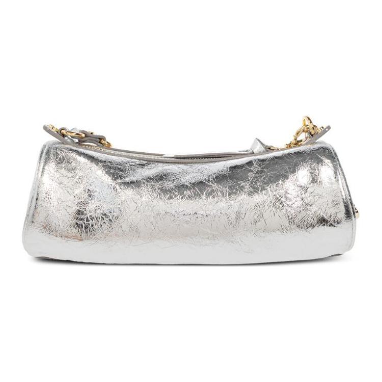 VIVIENNE WESTWOOD Orb Chain Strap Logo Tag Zip Closure Goat Leather Handbag Women Handbag Silver 4603000AWL00ACQ401