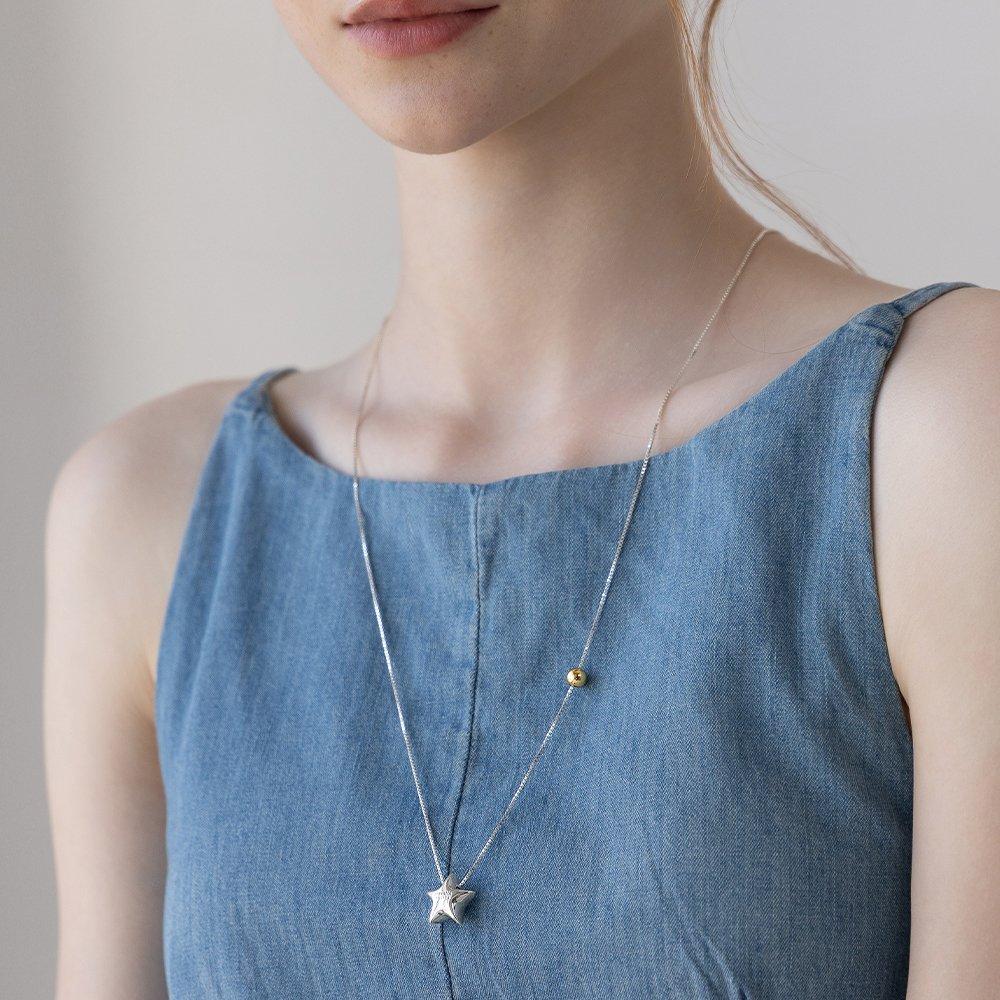 (92.5 Silver) Star and Ball Necklace Nz2139