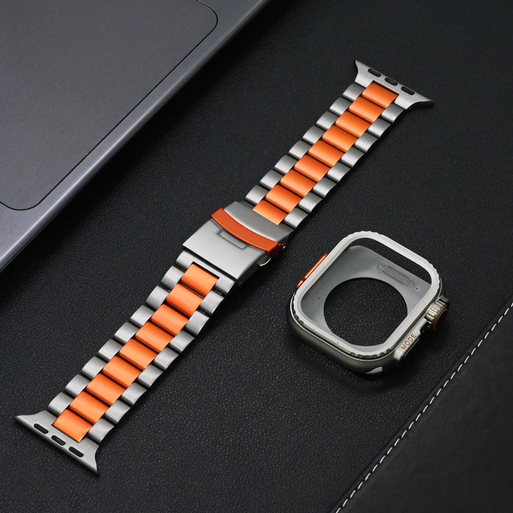 Luxury Titanium Band for Apple Watch Ultra 49mm Series 10 46mm Titanium Orange Strap+case for Apple 9 8 7 6 5 SE Watch 45mm 44mm