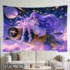 2D Flat - 2D Flat - 2D Flat Print 1pc Tapestry Purple-Haired Girl Riding Rocket Through Starry Sky Dreamy Tapestry Halloween Wall Hanging for Living R
