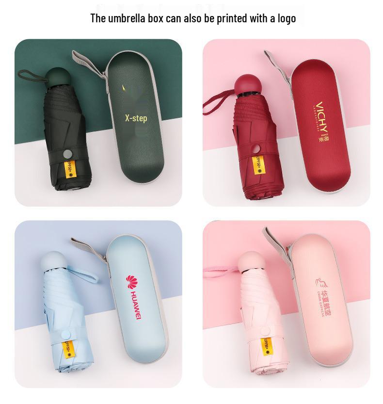 Women's Dual-Use Mini Umbrella: Compact Five-Fold Design, Thickened Fabric, Black Glue for UV Protection, Custom Logo Option