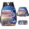 Cartoon Sonic Backpack, Primary And Secondary School Schoolbag, Messenger Bag, Pencil Case Three-Piece Set