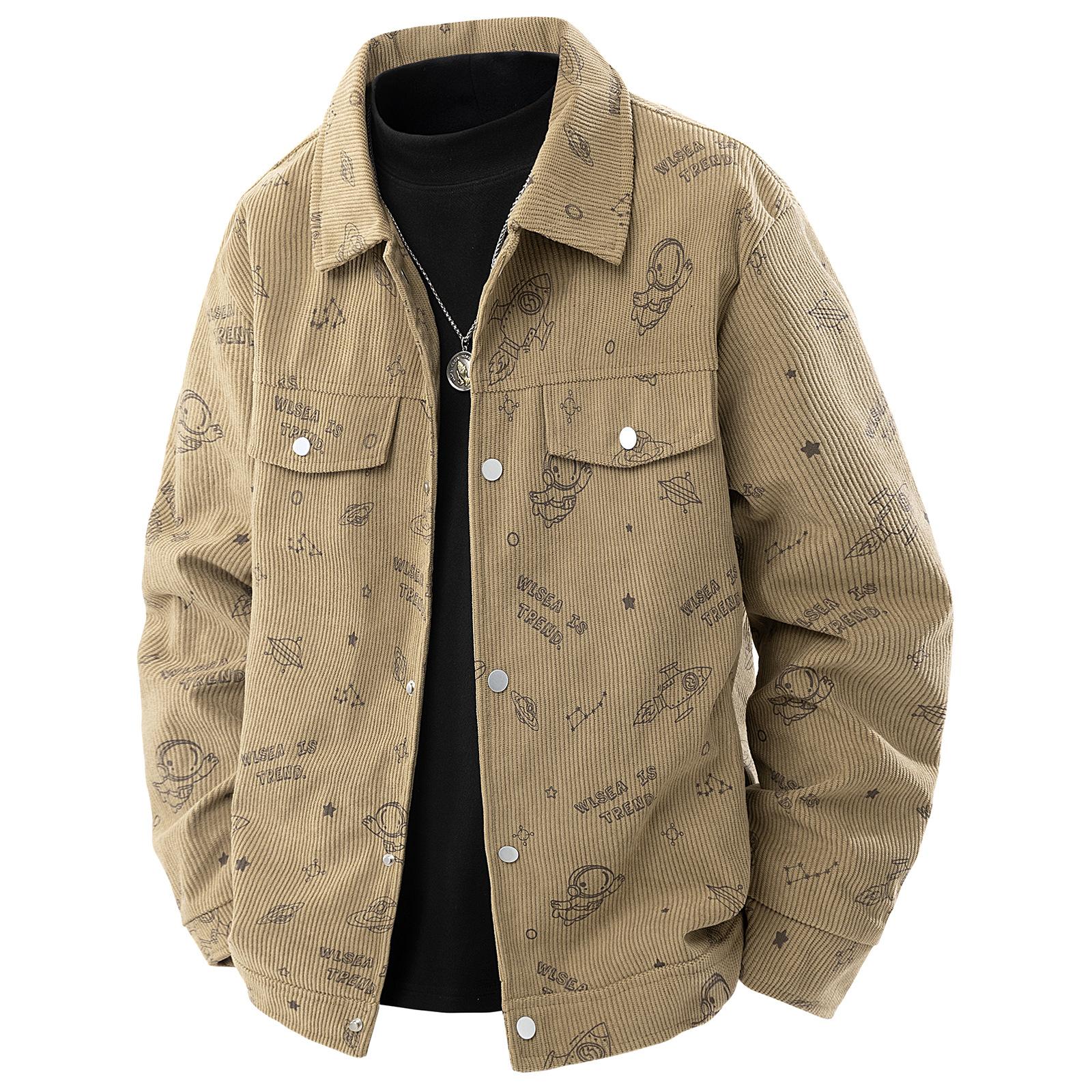 

Мужская куртка Весна и Осень Новая Вельветовая Повседневная Куртка с Лацканами Зрелый Мужской Верх 5XL