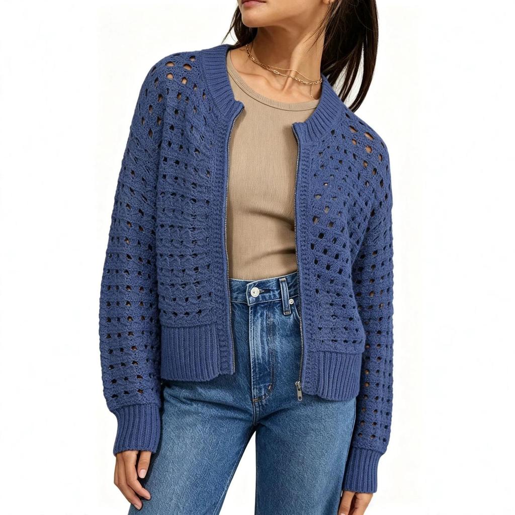 Women's Summer Versatile Zipper Knitwear Mesh Slimming Jacket