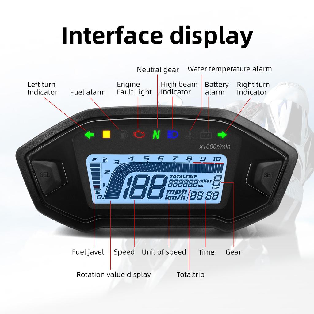 AD Motorcycle Instrument + Sensor Tachometer 10000 RPM Meter Dashboard Odometer KMH Speedometer With Alarm For KAWASAKI