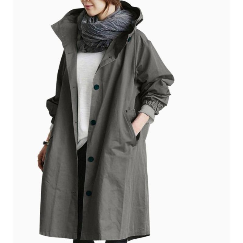 Women's Fashion Casual Solid Color Print Autumn Winter Long Sleeve Hooded Jackets & Coats