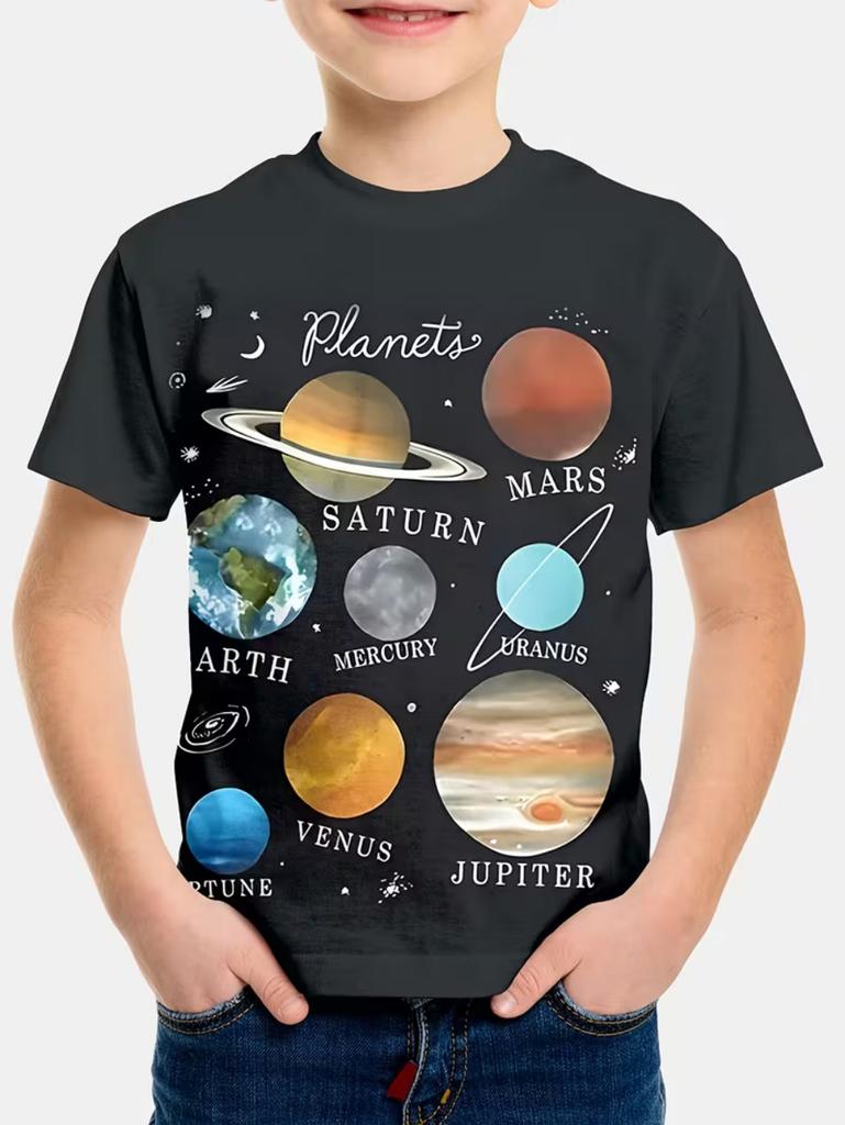 Jungen Kinder Kleidung Stylisch Cartoon Weltraum Astronaut Grafik T-Shirts Jungen Mädchen Sommer Kurzarm Outdoor Kleidung für Kinder