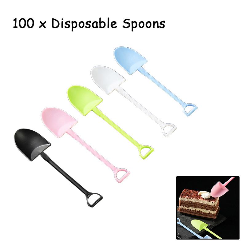 100Pcs Creative Cute Colorful Disposable Plastic Dessert Spoon Ice Cream Fruit Cake Spoon4