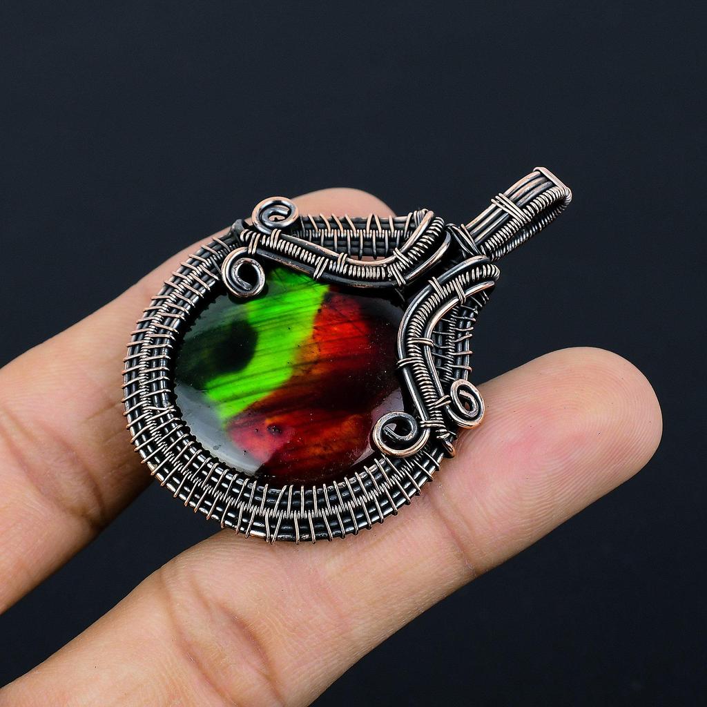 Bi-Color Labradorite Pendant Gemstone Handmade Jewelry, 999 Copper Wire Wrapped Pendant, Gift For Wife Jewelry
