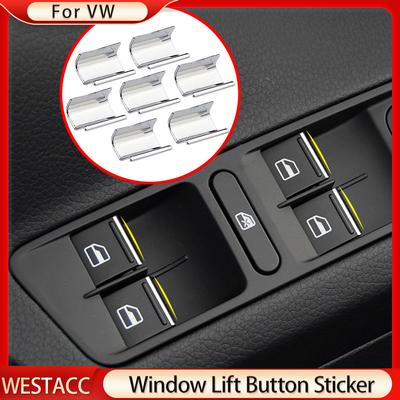 7Pcs/set Car Window Lift Button Sticker Sequin Trim for Volkswagen VW Tiguan 2018- Golf 7 MK7 7.5 2013 -