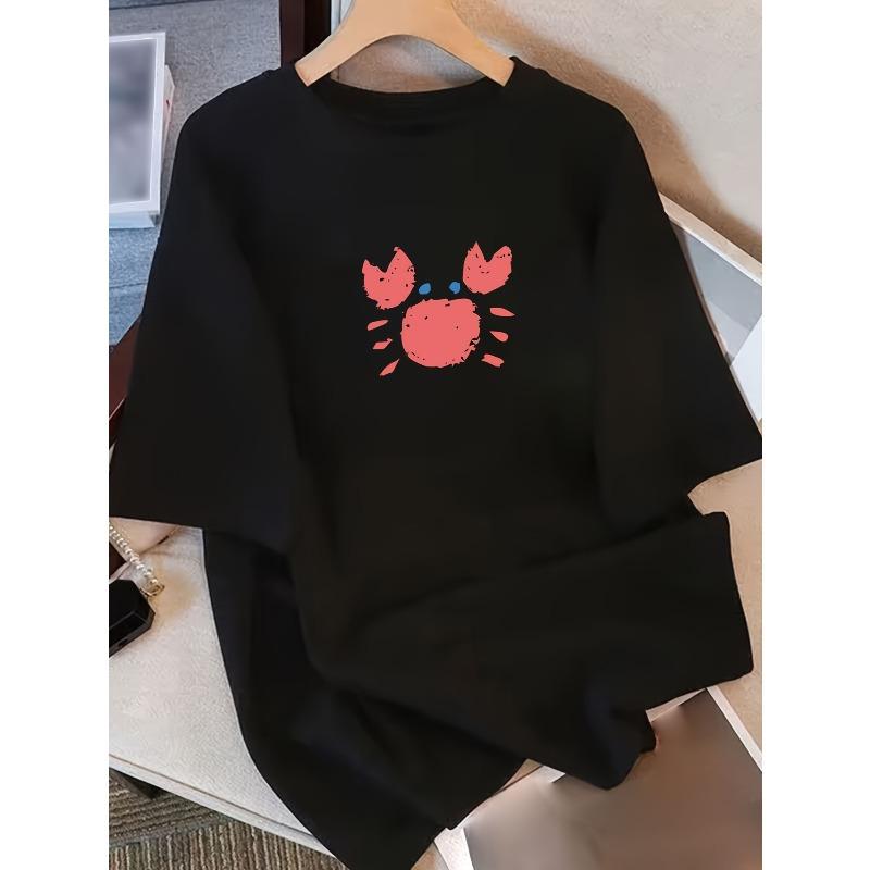 

Shirt Style Black Round Neck Breathable Casual Top Summer Crab Print Graphic T Shirts Vintage Summer Vintage Clothes S