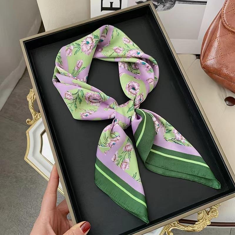 Beach Sunscreen Kerchief Luxury Design Square Scarves Women Popular 70X70CM Silk Hijab  The Four Seasons Headscarf