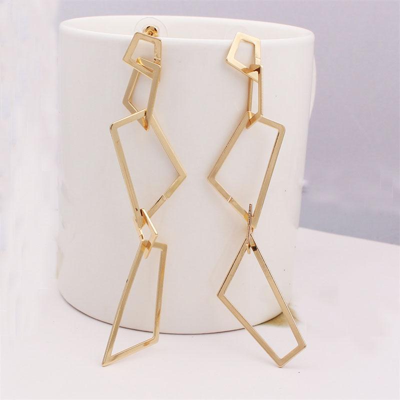 New Exaggerated Long Hanging Earrings for Women Multi-layers Metal Trapezoid Pendants Dangle Earrings boucle oreille femme