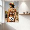 Sexy Woman In Desert Vintage Distressed Tin Sign Metal Poster - White Cow - Print Bikini, Straw Hat, Saguaro Cactus Background W