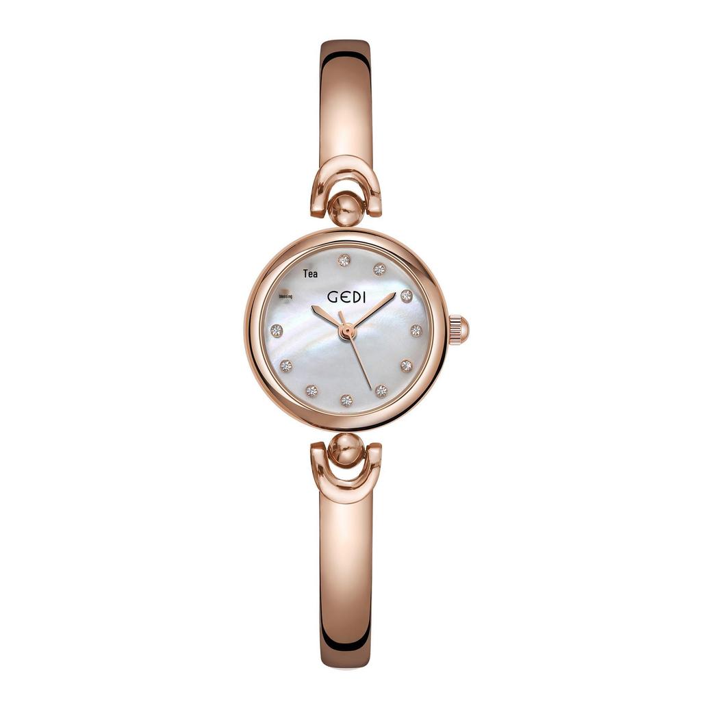 Gedi Niche Student Women's Waterproof Quartz Alloy Bracelet Watch with Simple Round Dial