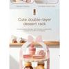 Wooden Double-Layer Dessert Stand Toy Set - Pink Bow Theme Children's Tea Party Pretend Play Toy Includes Cakes and Menu Cards