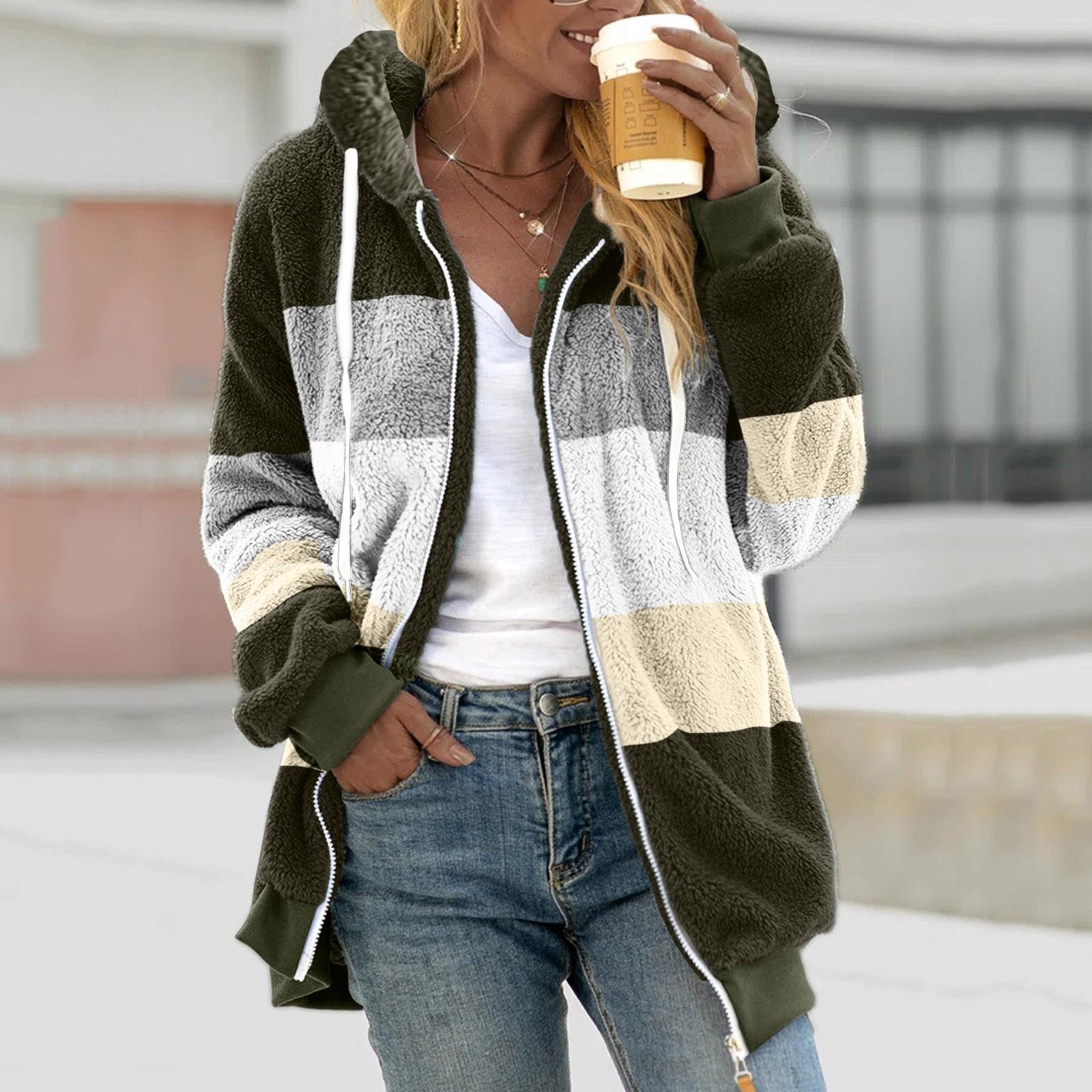 

Женская мода шить свободные толстовки с длинным рукавом плюшевое пальто на молнии L