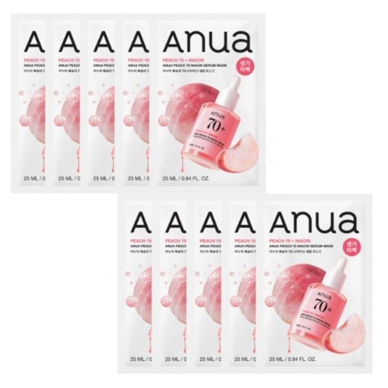 Anua Peach Niacinamide Serum Mask 25g x 10 Sheets with Peach Water 70%, Niacinamide 20000ppm, 3 Hyaluronic Acids, Panthenol & Ceramide NP
