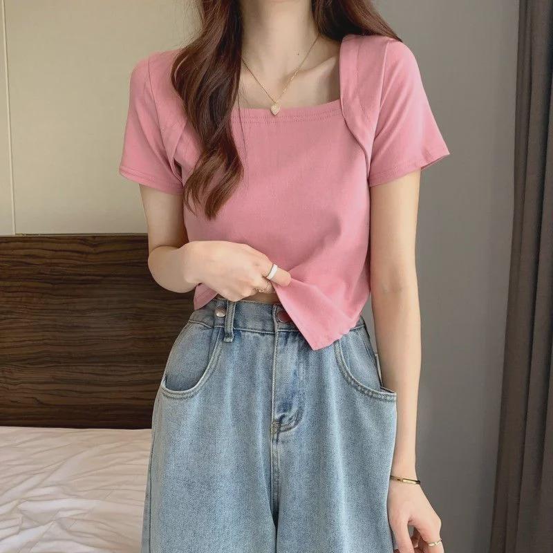 2025 Summer Women's Square Neck Irregular Sleeve Slim Fit Hyuna Style Top