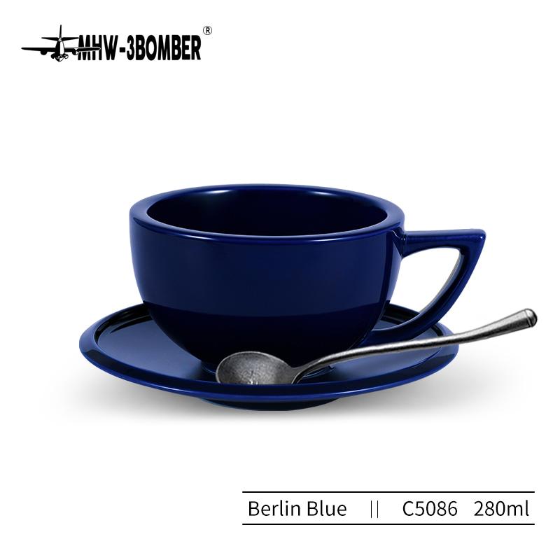 MHW-3BOMBER 280ml Ceramic Coffee Cup with Saucer & Spoon Set Art Latte Espresso Mug for Tea Cappuccino Home Kitchen Accessories