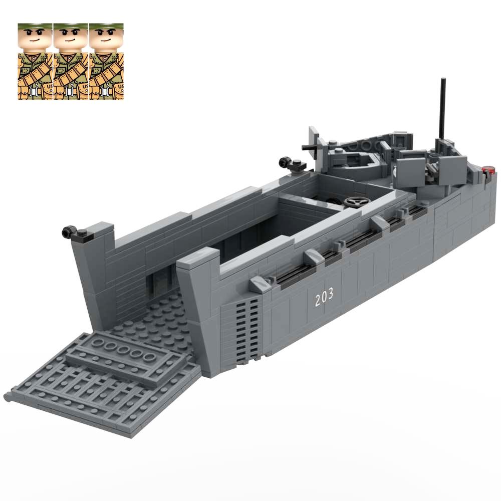 Bai Fen Bai Dolls And Toys Unisex Dark Gray Military Bricks Toy Lcvp Landing Craft Vehicle Building Block Set With Soldiers