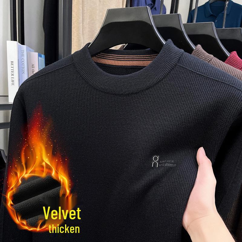 Men's Winter Thickened Velvet Knit Sweater - Warm, Versatile, Round Neck Base Layer for Casual Wear (Middle-aged & Elderly)