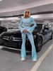 Autumn/Winter Women’s Knit Solid Casual Two-Piece Set: Long Sleeve Top & Flared Pants