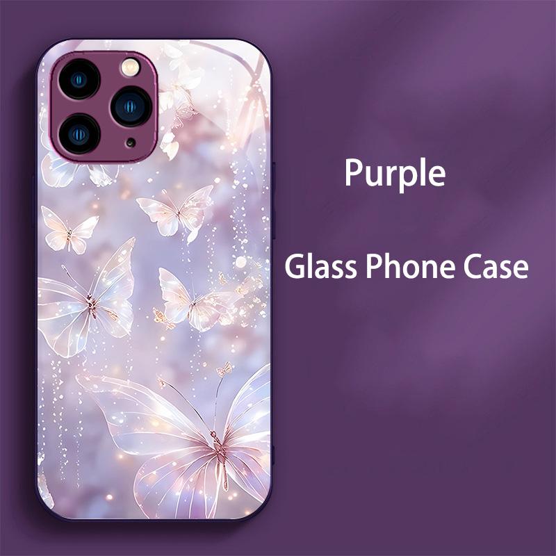 

Tempered Glass Phone Case For iPhone 14 13 12 11 15 Pro Max Plus Mini X XS Max XR 7 8 6 6s Plus Hard PC Shockproof Back Bumper for iPhone 8（5.8 ） фіолетовий