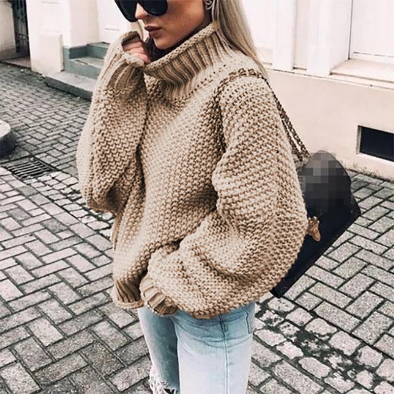 2025 Autumn Winter New European American Thick Thread Sweater Women's Popular Curled Turtle Neck Bat Sleeve Sweater