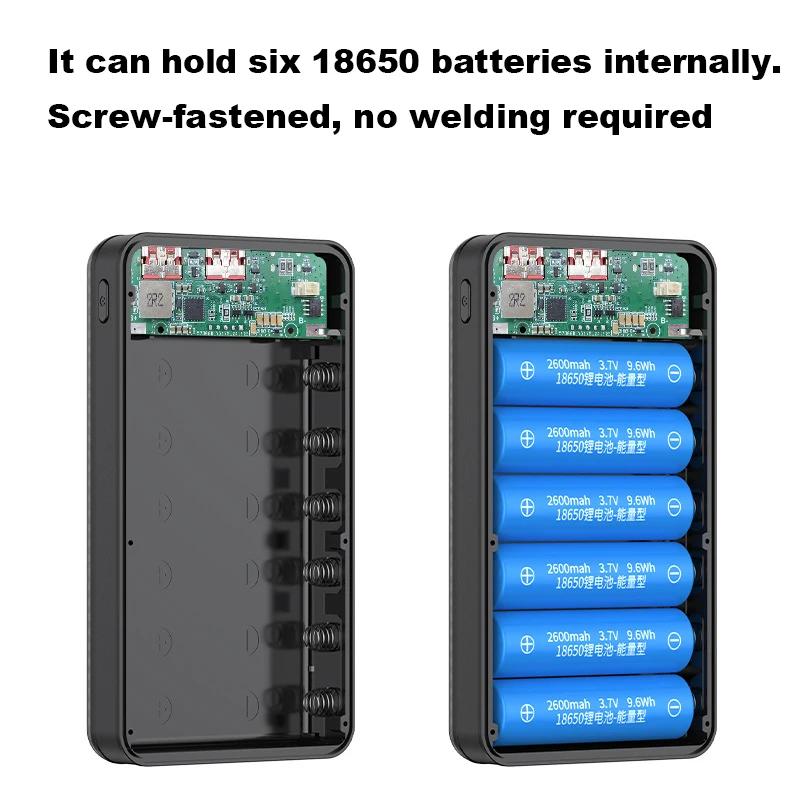 DIY pouzdro na power banku 18650*6 s LED, odnímatelné, rychlé nabíjení 22,5W+15W, 20000mAh, bez baterie