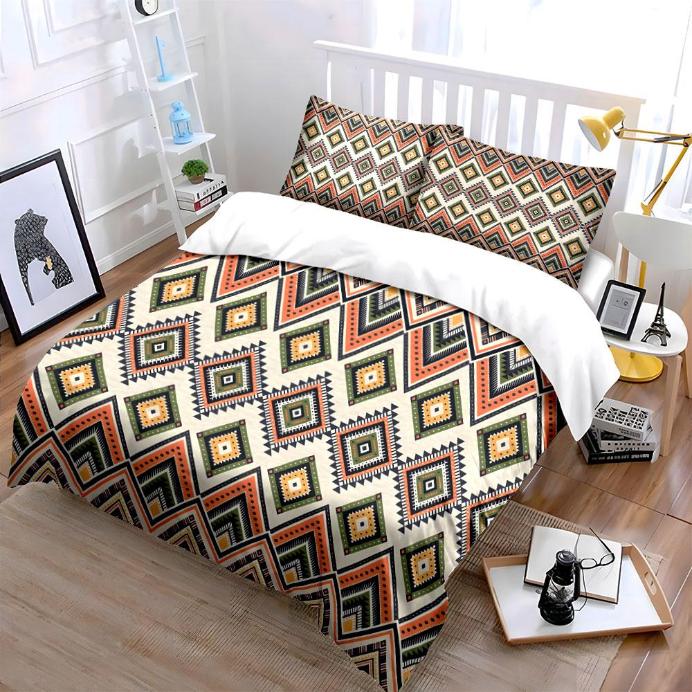 Geometric Diamond Tribal Pattern Background Bedding Set for Kids Luxury Gift 3pcs Digital Print Comforter Set Soft Comfortable