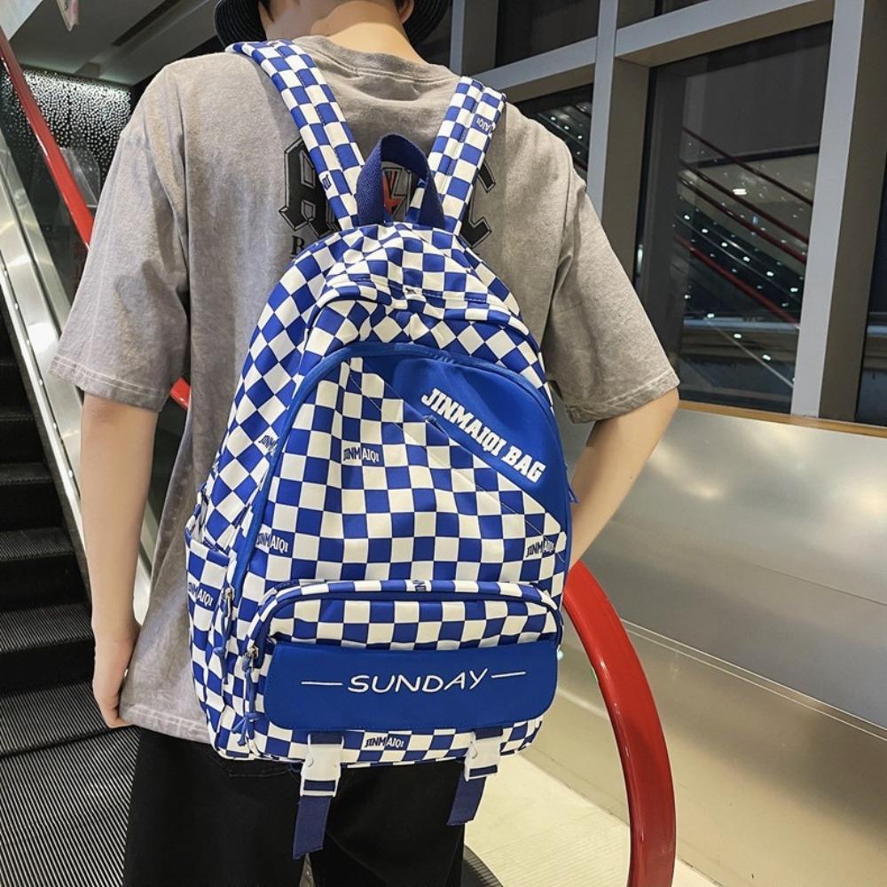 Korean version backpack checkerboard junior and high school students make-up schoolbag large capacity lightweight leisure outdoor travel backpack