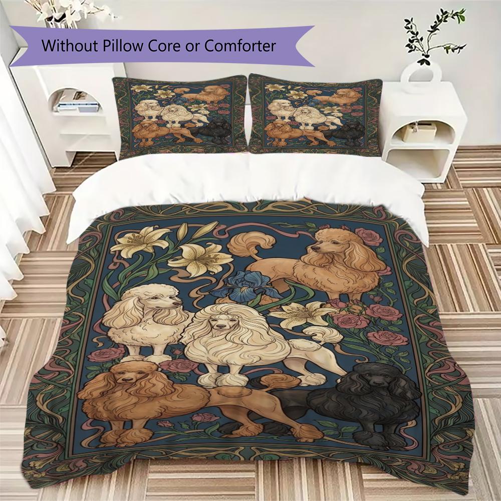 Poodle Pattern Bedding Uilt Set Uilt Cover Pillowcase Home Decoration Birthday Gift (1 * Duvet Cover + 2 * Pillowcase Without Core)100
