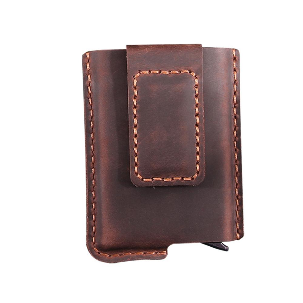 Handmade PoP Up Card Holder Genuine Leather Credit Card and Money Clips Case RFID Blocking Minimalist Wallet with Compartment for Notes