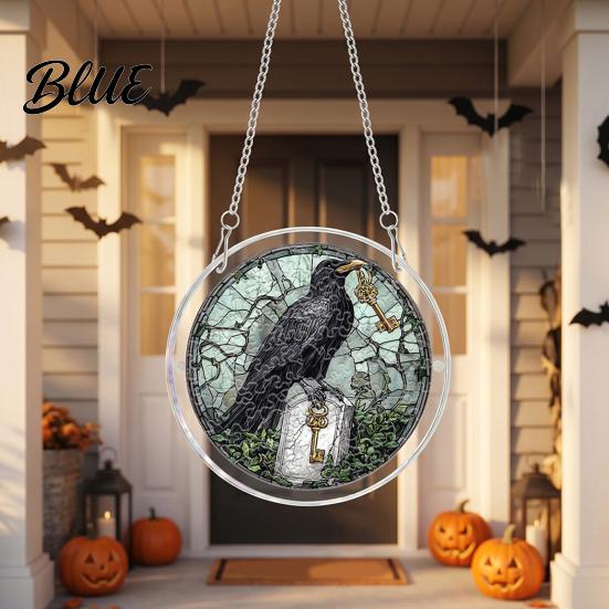 Acrylic Block Suncatcher Halloween Scary Bat Pumpkin Jigsaw Puzzle Suncatcher Stained Glass Style