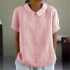 Women Summer Short Sleeve Blouse Solid Color Cotton Linen Lapel Pullover Shirt Female Comfortable Casual Simple Style Tops